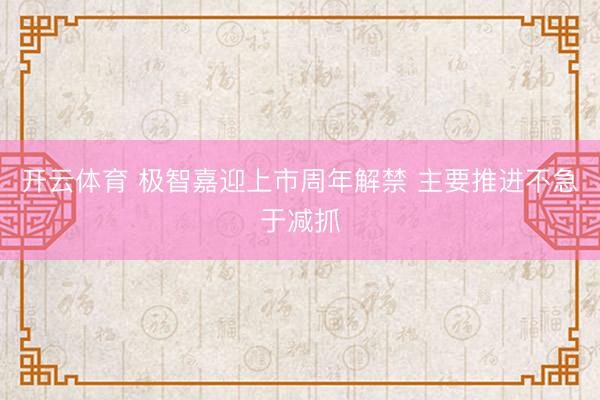 开云体育 极智嘉迎上市周年解禁 主要推进不急于减抓